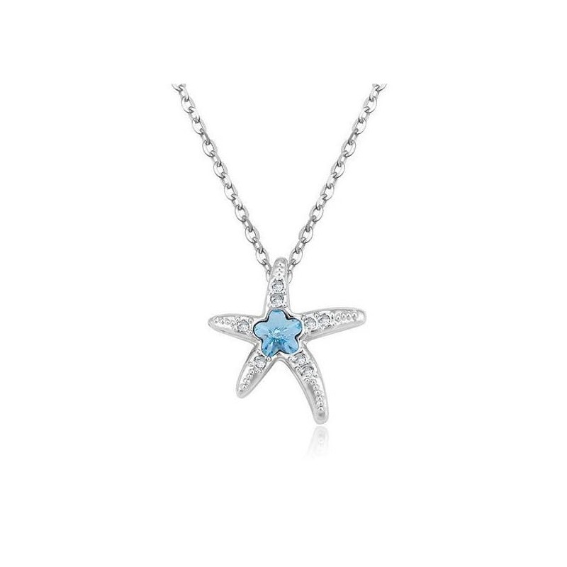 Collar para mujer con colgante en forma de estrella de mar y piedra central de color azul turquesa claro.