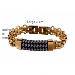 Brazalete ancho para hombres en acero inoxidable 316 color oro con frontal en acero negro de 13 mm de ancho