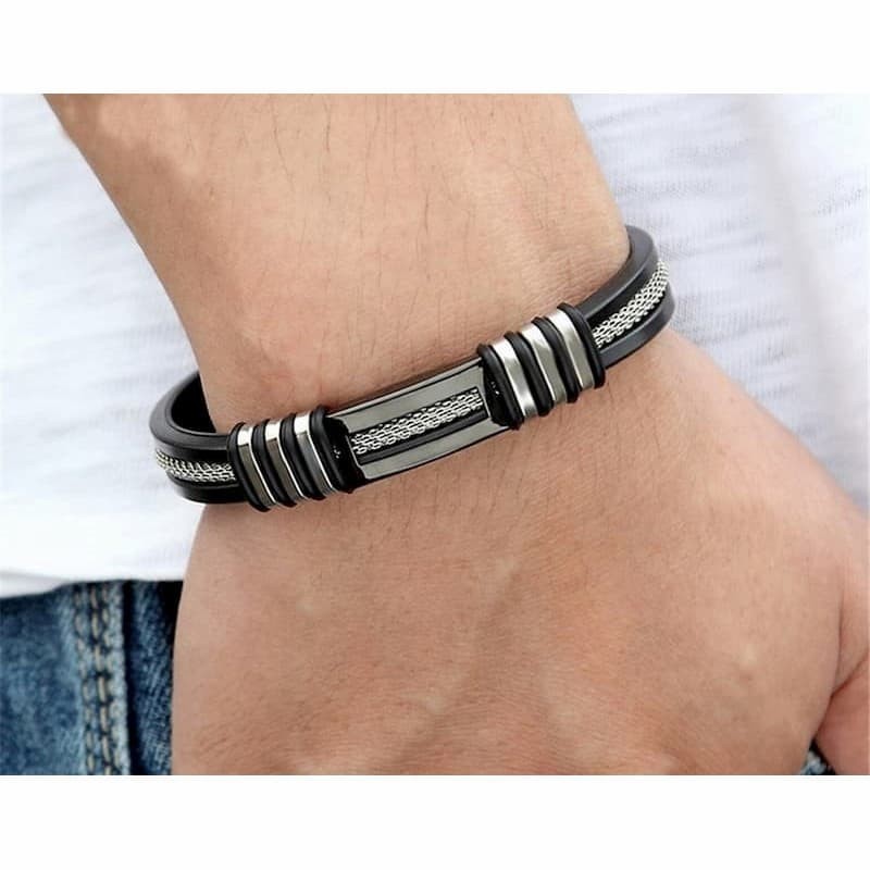 Brazalete moderno para hombre fabricado con silicona y acero inoxidable