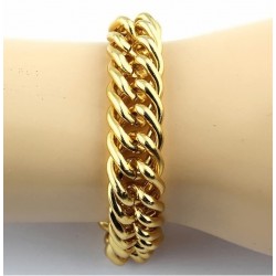 Pulsera para hombres fabricada con cadena de eslabónes anchos de acero dorado de 225 mm de largo