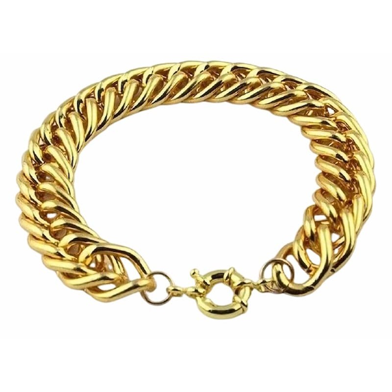 Pulsera para hombres fabricada con cadena de eslabónes anchos de acero dorado de 225 mm de largo