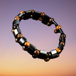 Pulsera ajustable magnética fabricada en Hematita con piedra natural ojo de tigre