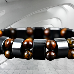 Pulsera ajustable magnética fabricada en Hematita con piedra natural ojo de tigre