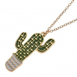 Collar de acero dorado con colgante cactus esmaltado y cadena de 50 cm de largo