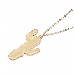 Collar de acero dorado con colgante cactus esmaltado y cadena de 50 cm de largo