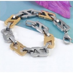 Brazalete para hombre en acero inoxidable de dos tonos acabado oro y plata