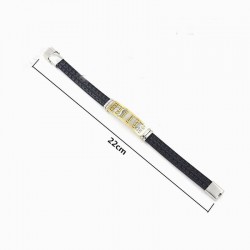 Pulsera de acero inoxidable biker chapado oro 18k con guardas griegas y piel