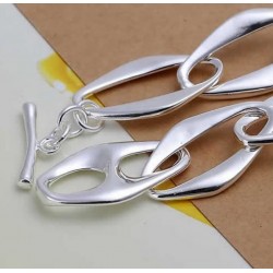 Pulsera de acero para mujer con eslabones grandes chapados en plata