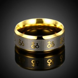 Anillo de promesa gay en acero de titanio con acabado oro 9k