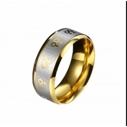 Anillo de promesa gay en acero de titanio con acabado oro 9k