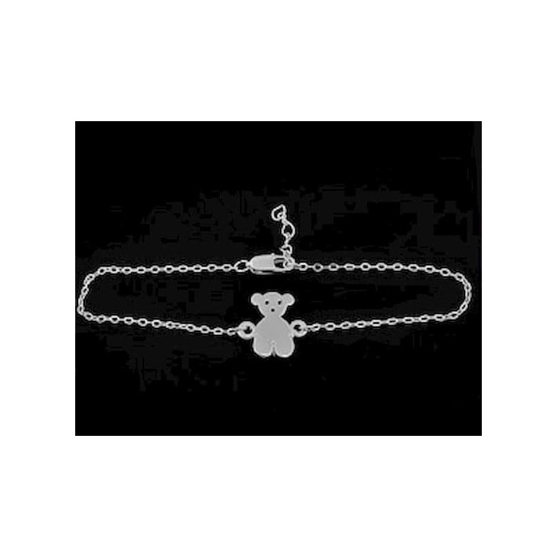 Pulsera de cadena de acero inoxidable con colgante central en forma de silueta de oso pulido.