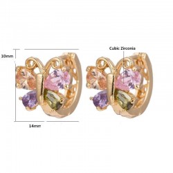 Pendientes para mujer fabricados de acero chapado oro 14k con diseño mariposa y cristal multicolor