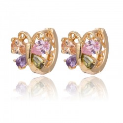 Pendientes para mujer fabricados de acero chapado oro 14k con diseño mariposa y cristal multicolor