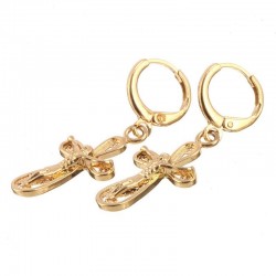 Pendientes de mujer en acero bañado en oro 14 con colgantes diseñados con cruz católica