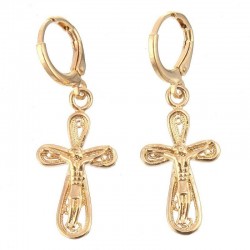 Pendientes de mujer en acero bañado en oro 14 con colgantes diseñados con cruz católica