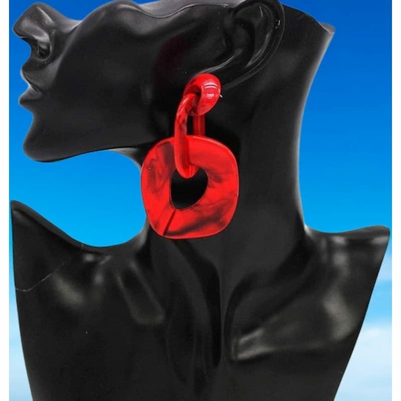 Novedosos pendientes de acrílico grandes y largos de forma cuadrada y de color rojo
