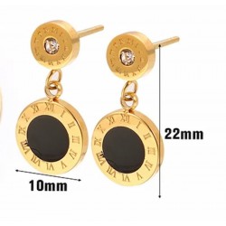 Pendientes redondos de acero acabado oro con números romanos imitación de marca