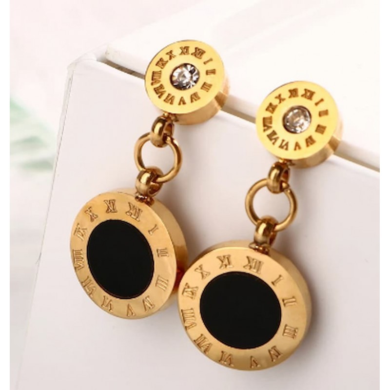 Pendientes redondos de acero acabado oro con números romanos imitación de marca
