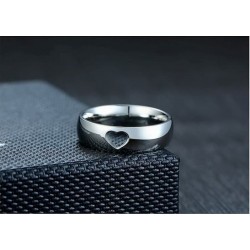 Sortija corazón de acero inoxidable chapado en plata para boda en talla 14