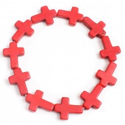 Pulsera elástica para mujer con piedra imitación turquesa color roja
