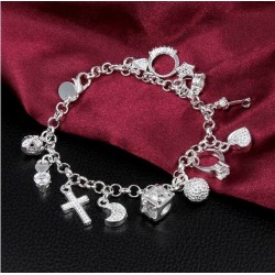Pulsera para mujer fabricada en acero inoxidable con diez dijes