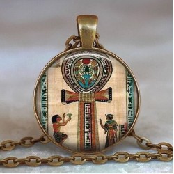 Collar de acero para mujer con colgante cabujon cruz egipcia Ankh