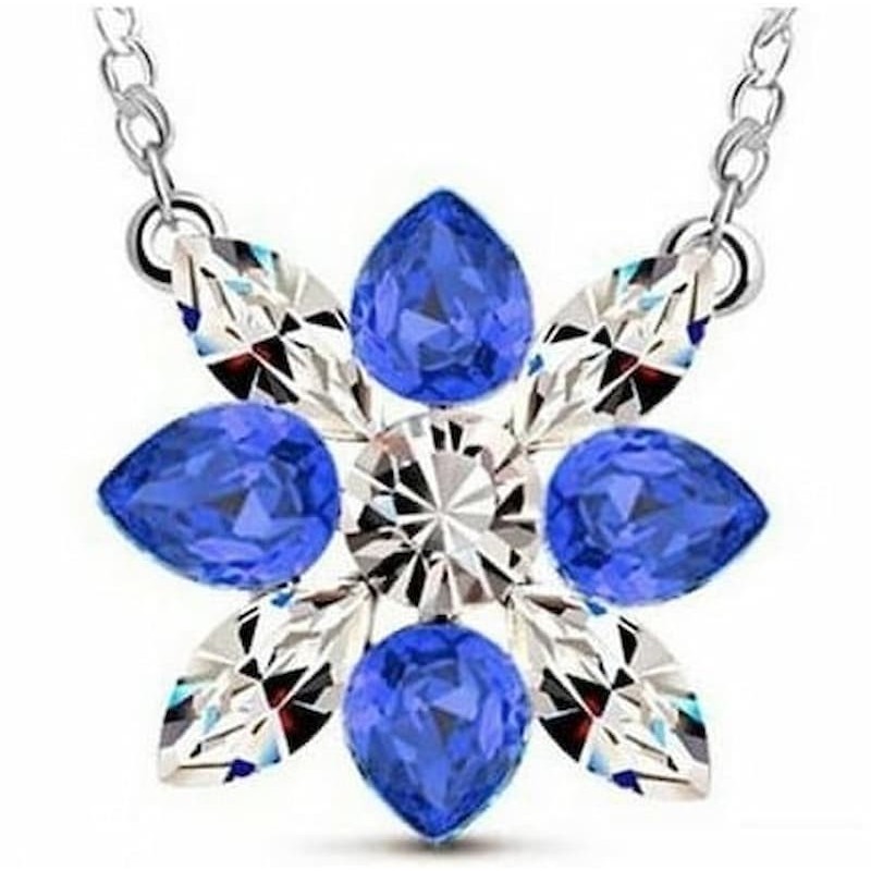 Collar de acero inoxidable chapado en plata con piedras azules y blancas