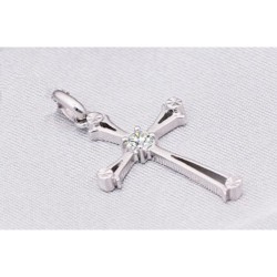 Colgante de acero inoxidable con piedra de cristal blanca diseñado con una pequeña cruz