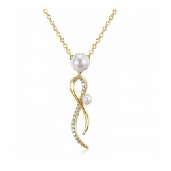 Colgante para mujer con perlas y circonias y cadena chapada en oro 18k