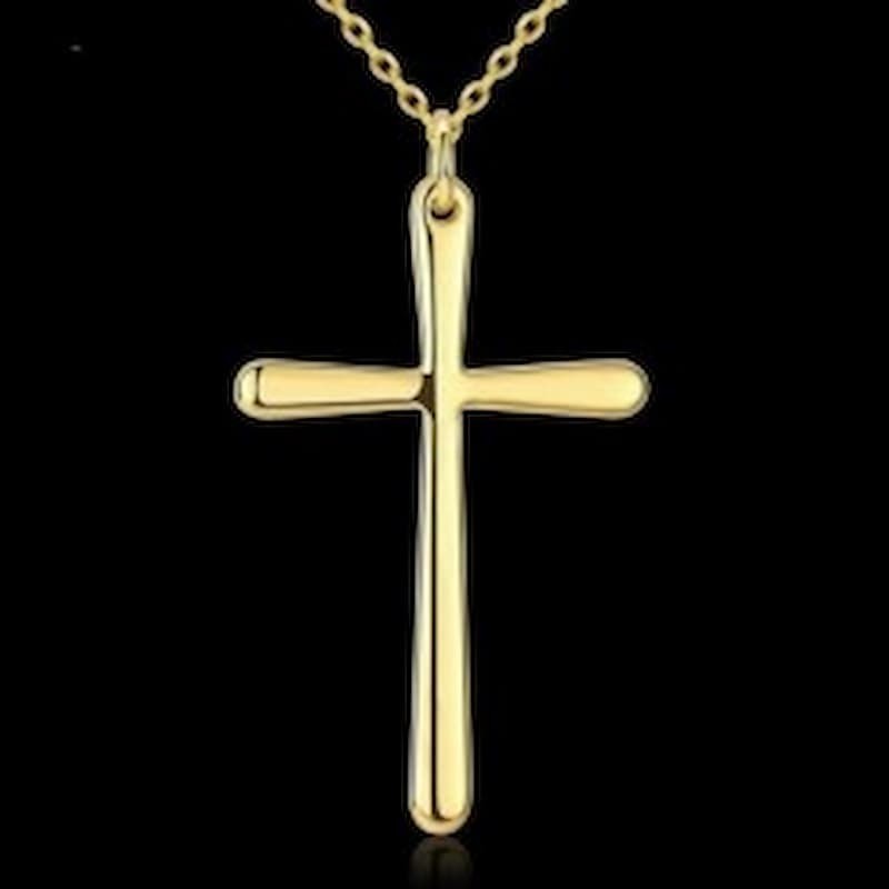 Collar de acero inoxidable chapado en oro 24 k con colgante cruz dorada