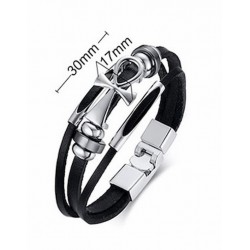 Brazalete de piel y acero inoxidable con cruz egipcia dios Ankh