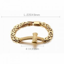 Brazalete para hombres en acero inoxidable chapado en oro diseño cruz cristiana