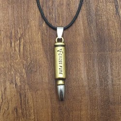 Cordón collar  de acero y bronce diseñado con un colgante bala de dos colores