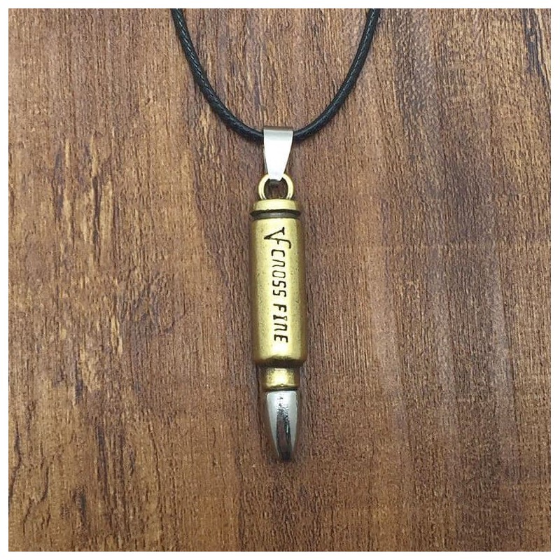 Cordón collar  de acero y bronce diseñado con un colgante bala de dos colores