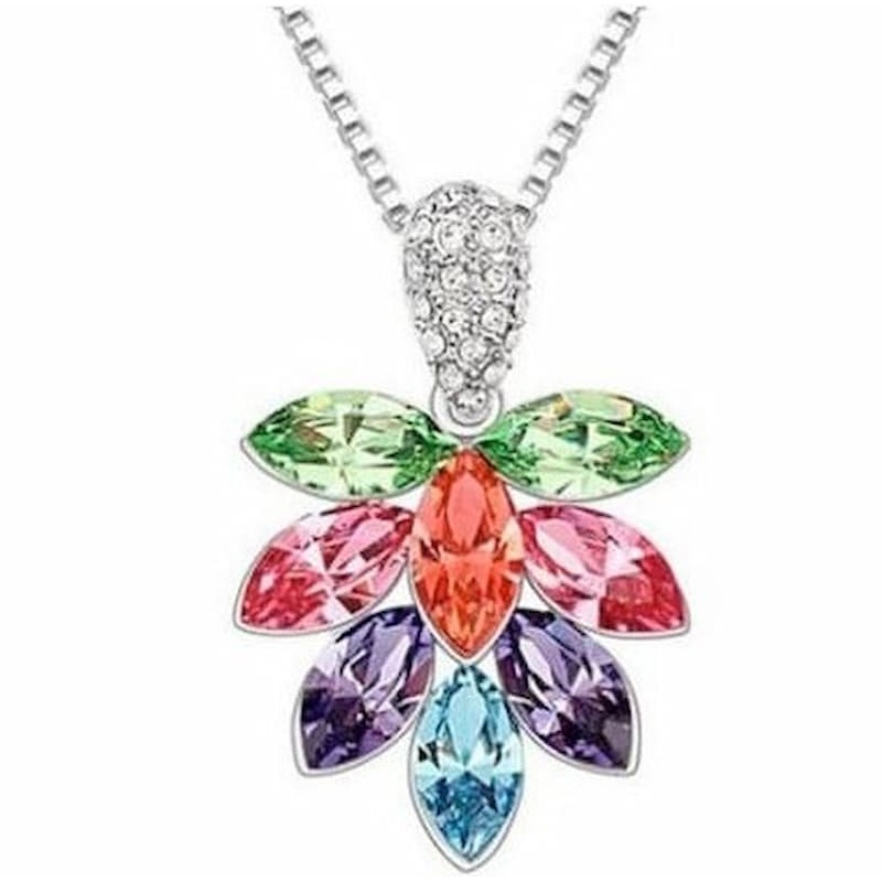 Collar de acero inoxidable para mujer con Hojas de Arce y cristales de colores
