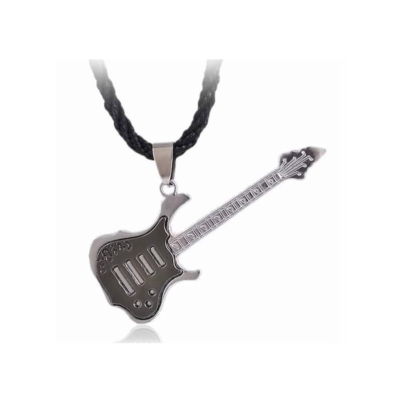 Collar con cordón de piel trenzado y colgante guitarra