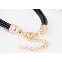 Pulsera de varios cordones de piel y metal dorado de 19 cm más alargue