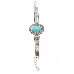 Pulsera chapada en plata estilo vintage con piedra imitación turquesa azul