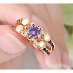 Anillo de mujer chapado en oro 14 k con piedra simil amatista en Talla 14