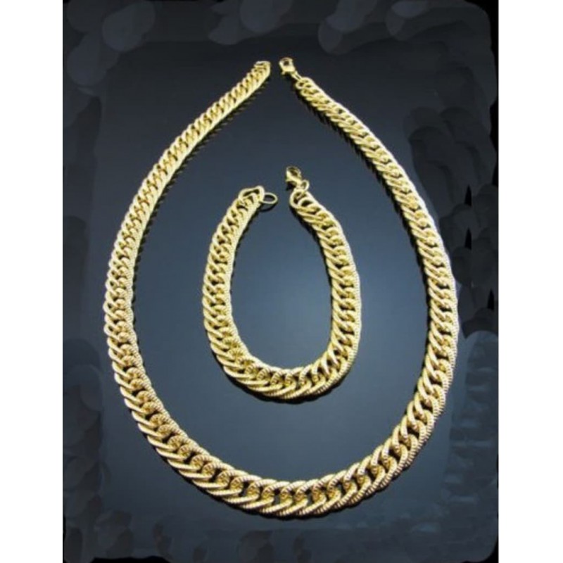 Conjunto de collar y pulsera de cadenas chapadas en oro de 9k