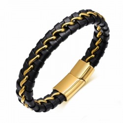 Pulsera para hombres fabricada en piel vacuna y alambre de acero