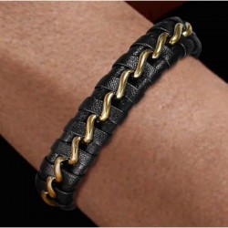 Pulsera para hombres fabricada en piel vacuna y alambre de acero