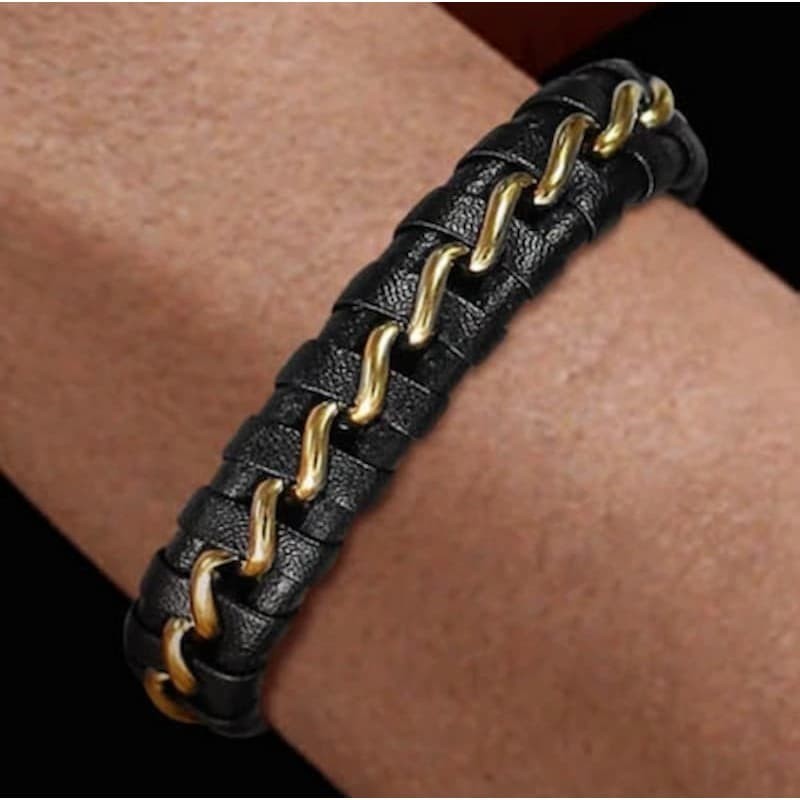 Pulsera para hombres fabricada en piel vacuna y alambre de acero
