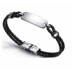 Pulseras de cuero Viceroy, brazalete original con piel trenzada de color negro y placa de acero