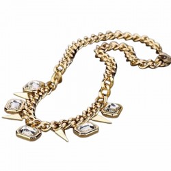 Collares para mujeres grandes con piedras de cristal blanco con cadena chapada oro el collar perfecto para una fiesta