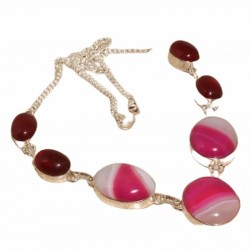 Collar de acero para mujer chapado en plata con piedras de colores