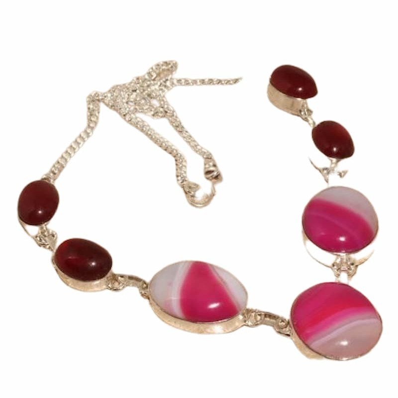 Collar de acero para mujer chapado en plata con piedras de colores