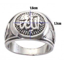 Anillo árabe musulmán de acero inoxidable con incripción Allah