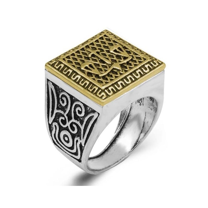 Anillo de aceero inoxidable para hombres diseñado con el signo de la justicia