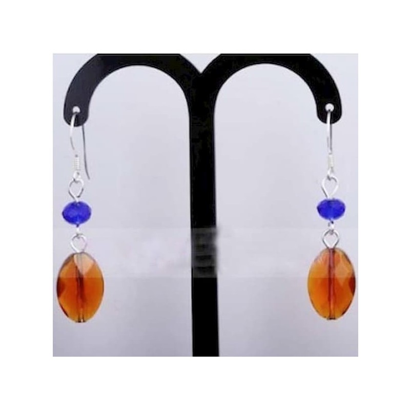 Pendientes de mujer chapados en plata con colgantes largos con piedras de color